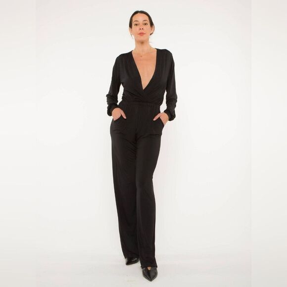 Ripley Rader Black Long Sleeve Elegant Black Jumpsuit Size S With Pockets - Picture 3 of 16